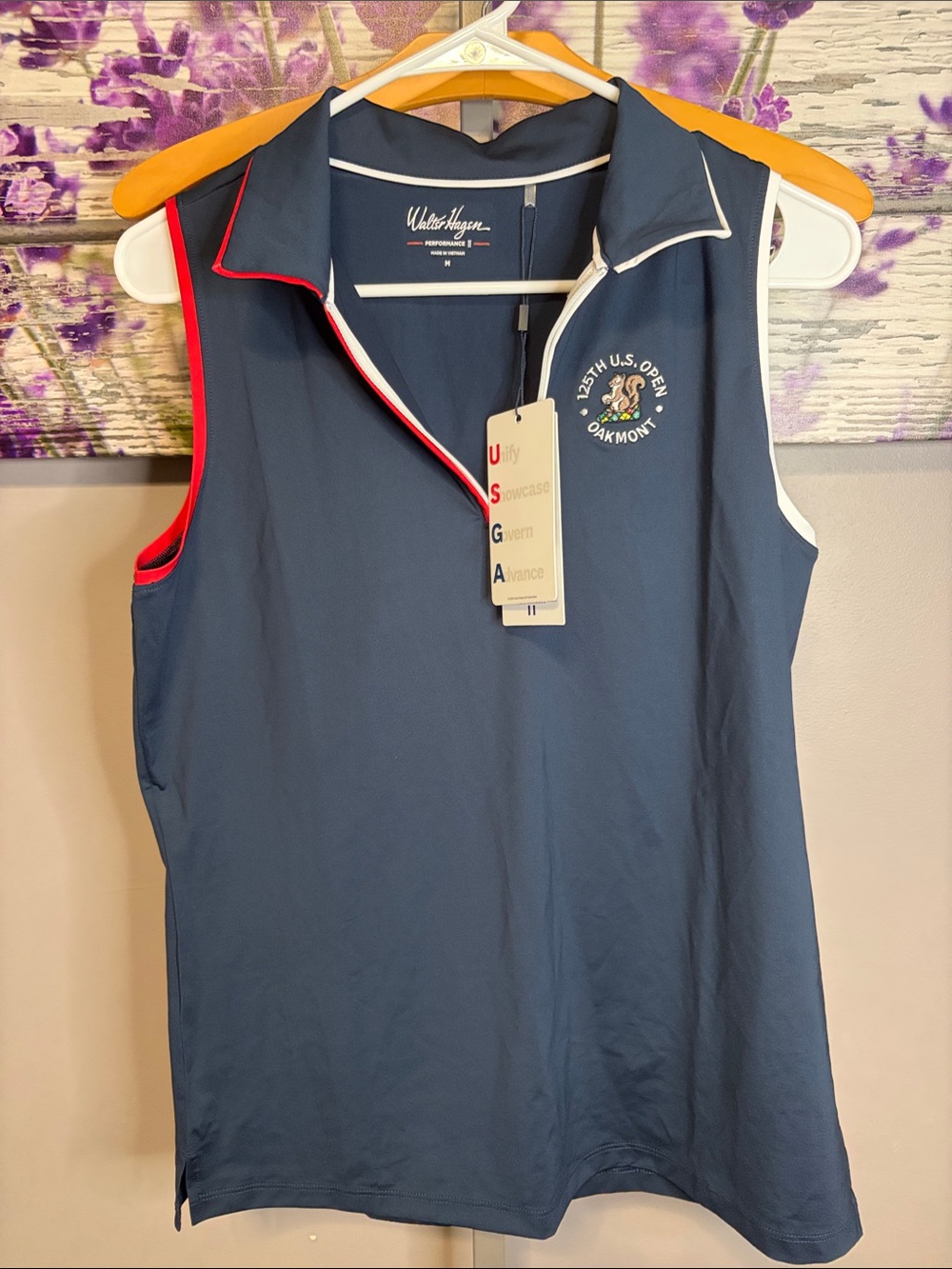Walter Hagen Performance 11  Navy Sleeveless Polo Top with Red & White Trim